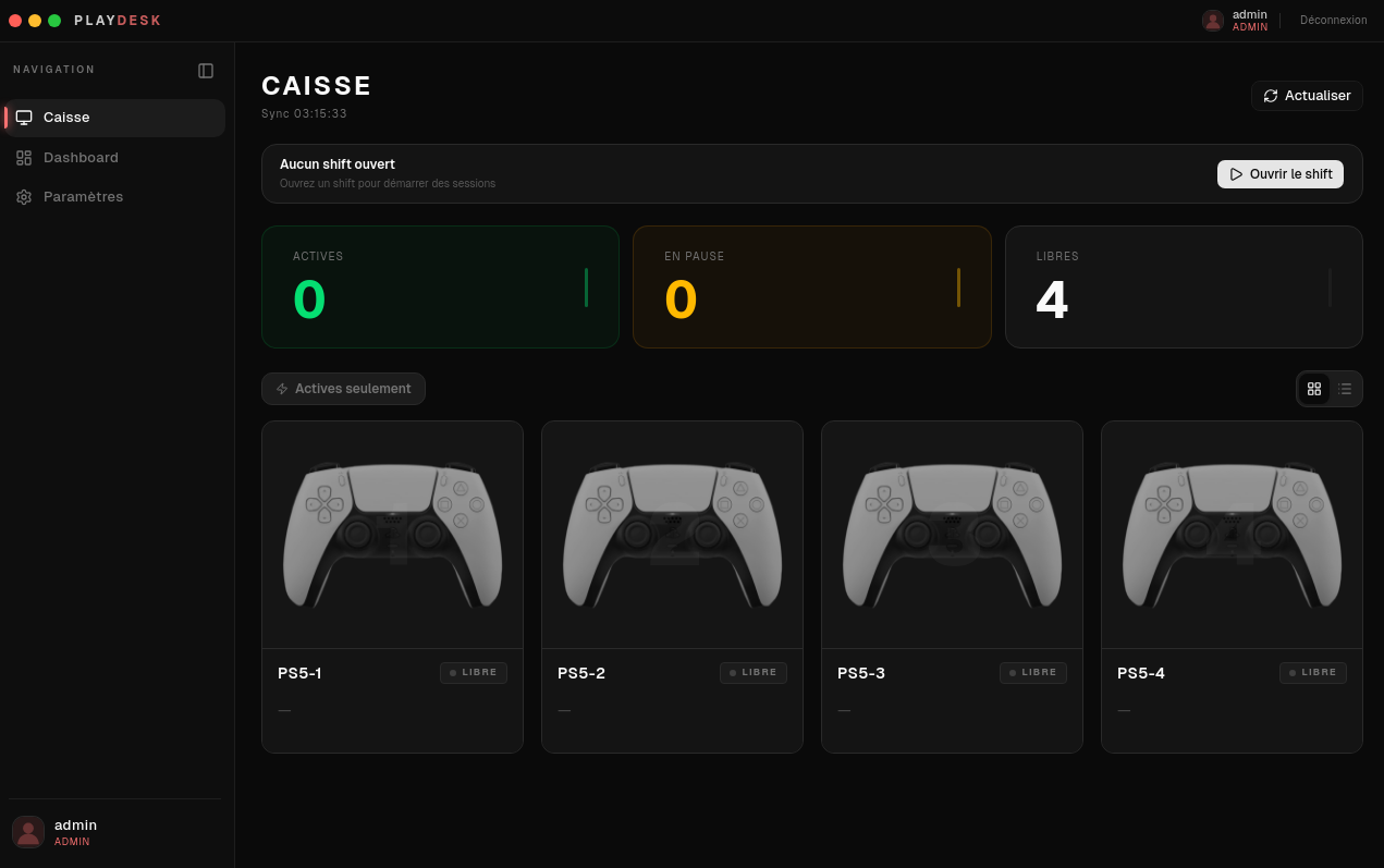 PlayDesk main dashboard
